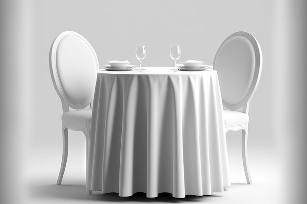 Deux sièges et une table ronde avec un chiffon sont isolés sur fond blanc