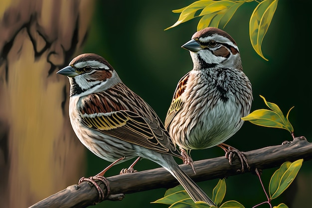 Deux Sparrow sur fond de nature illustration AI