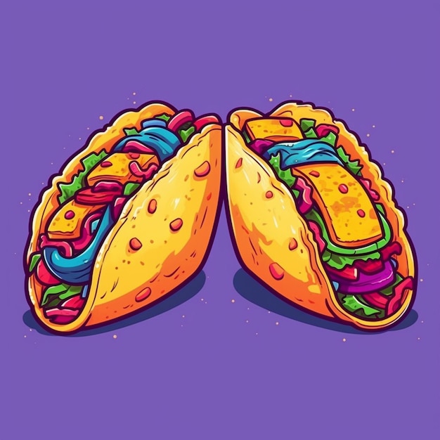 deux tacos avec des garnitures différentes sur fond violet ai générative