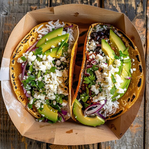 Photo deux tacos sont dans une boîte sur une table