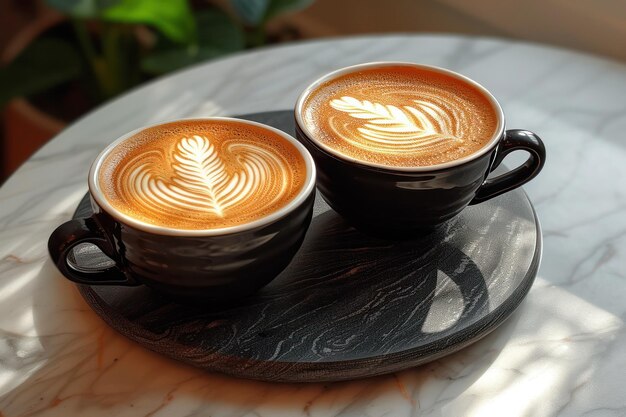 Photo deux tasses de café sur la table gros plan extrême ia générative