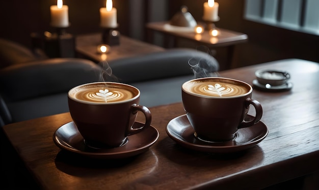 Photo deux tasses de café sur la table.