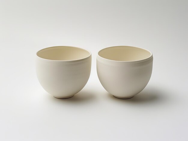 Deux tasses de céramique blanches sur une surface blanche