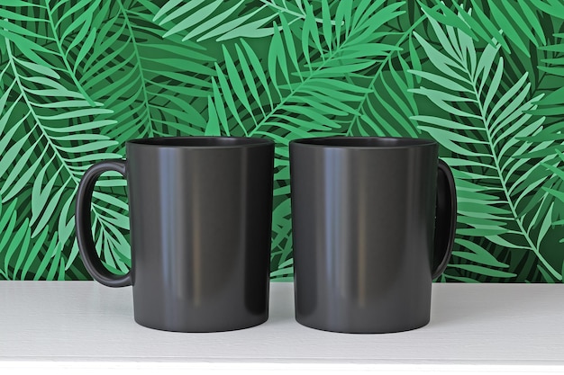 Deux tasses sur fond vert se moquent