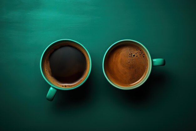 Deux tasses vertes remplies de café.