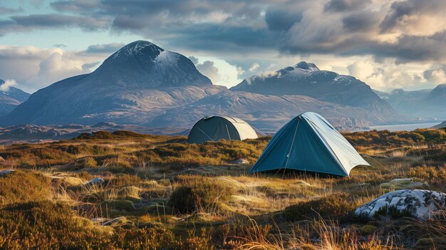 Deux tentes installées dans le concept de mode de vie actif de Highlands Camping