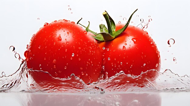 deux tomates dans l'eau avec des gouttes d'eau