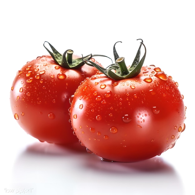 Deux tomates avec des gouttelettes d'eau dessus