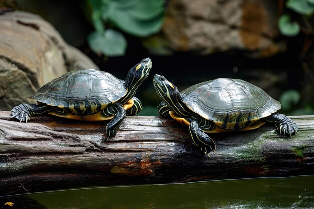 Deux tortues domestiques dans un lac d'eau à la maison