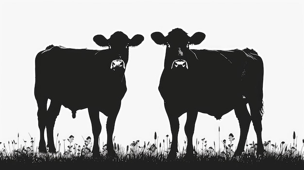 Photo deux vaches debout dans un champ d'herbe adapté aux concepts agricoles