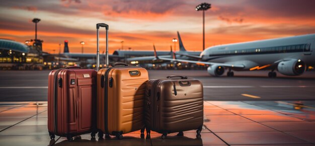 Deux valises dans un hall d'aéroport vide, des valises de voyageurs dans le terminal de l'aéroport de départ