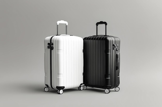 Deux valises noires et blanches sont placées l'une à côté de l'autre