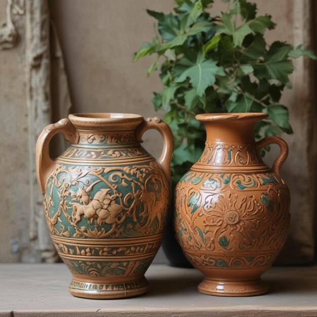 deux vases avec les mots nar de laven sur le devant