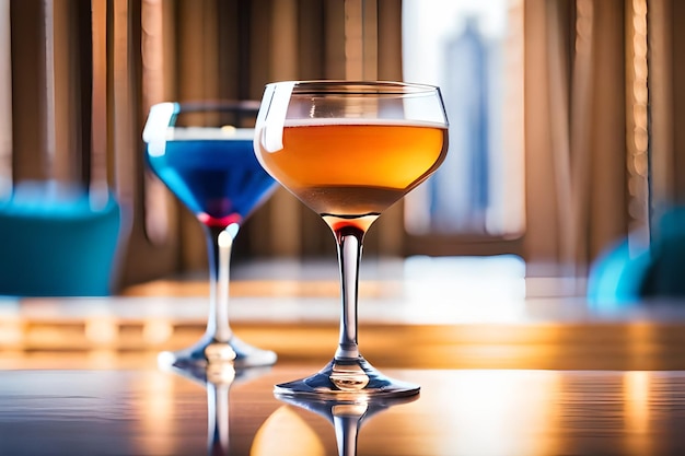 deux verres d'alcool assis sur une table avec un qui dit citation bleue citation