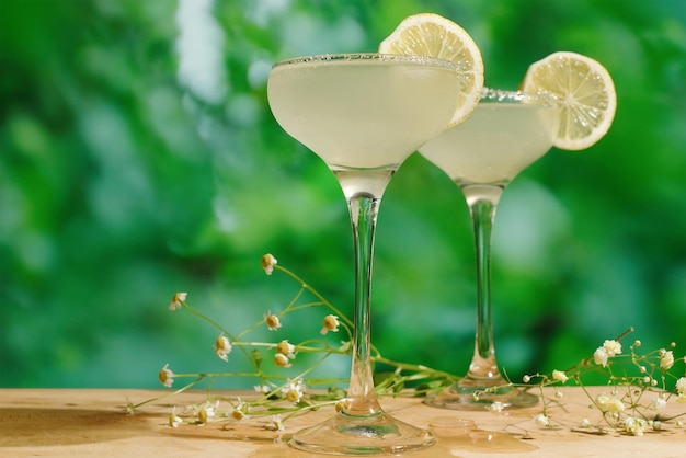 Deux verres à boire de cocktails Margarita à l'extérieur