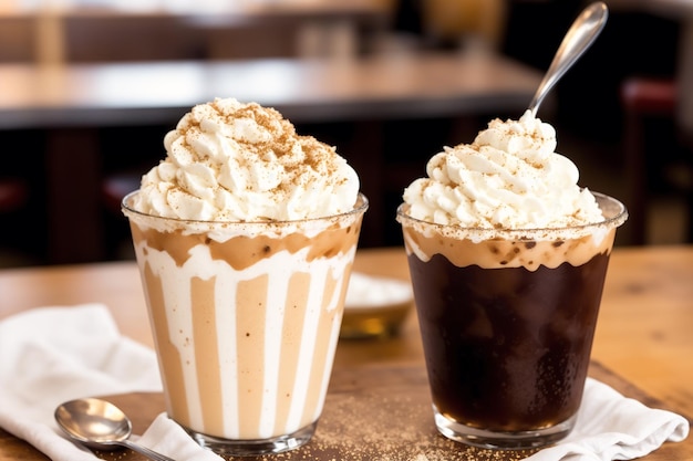 Deux verres de café avec une boisson au café sur une table