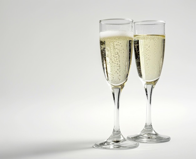 deux verres de champagne sur un fond blanc