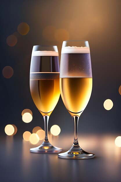 Photo deux verres de champagne sur fond bokeh