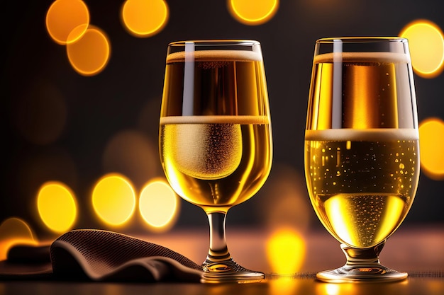 Deux verres de champagne sur fond bokeh