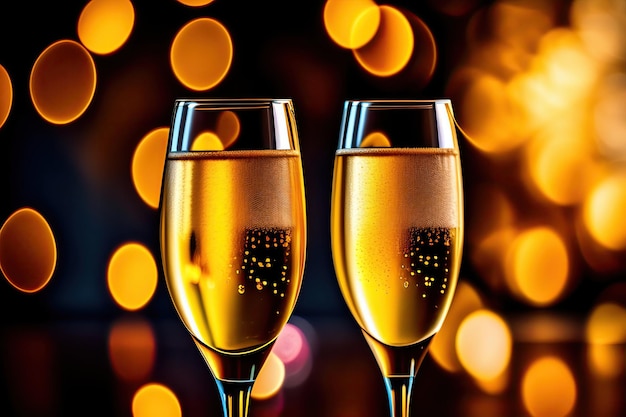 Deux verres de champagne sur fond bokeh