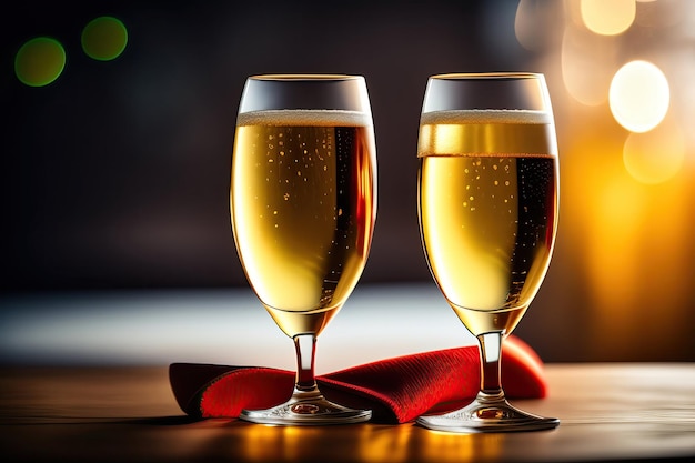 Deux verres de champagne sur fond bokeh