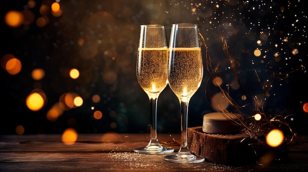 deux verres de champagne et les lumières du nouvel an concept du nouvel an Generative AI