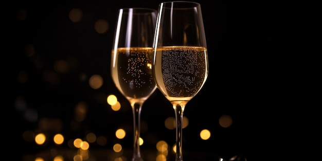 Deux verres de champagne avec le mot champagne en bas