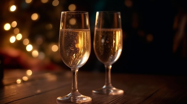 Deux verres de champagne Réveillon du Nouvel An Generative AI