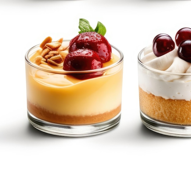 Photo deux verres de dessert avec l'un des desserts sur l'autre.
