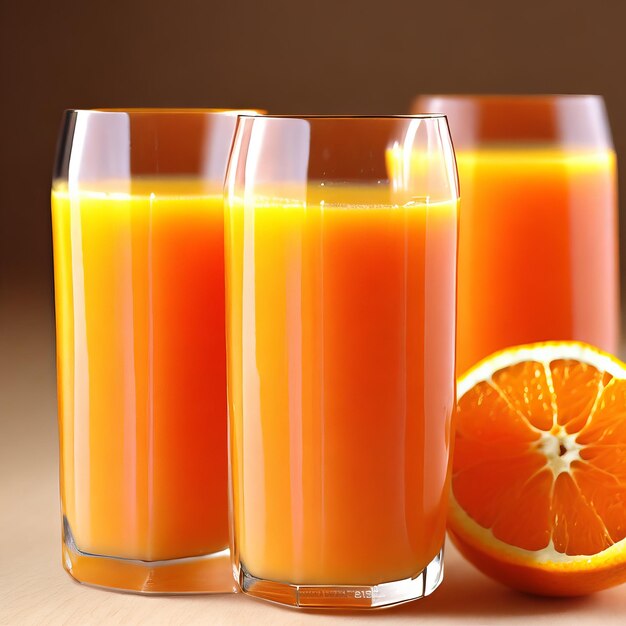 Photo deux verres de jus d'orange côtoient la moitié d'une orange