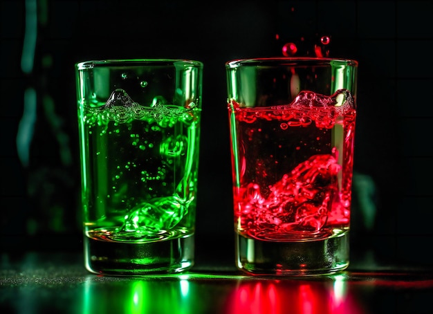 Deux verres avec un liquide rouge et vert