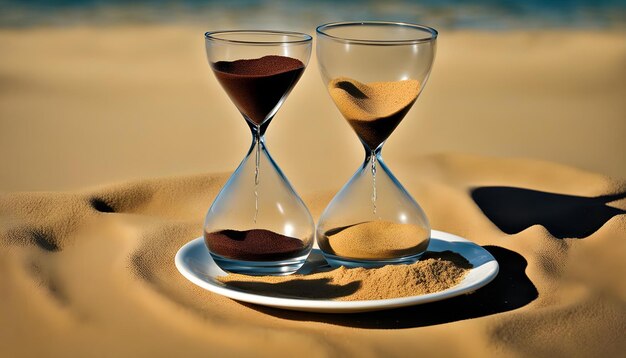 deux verres de sable avec du sable et du sable sur une plaque