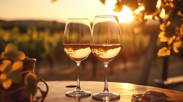 Deux verres de vin sur une table en bois.