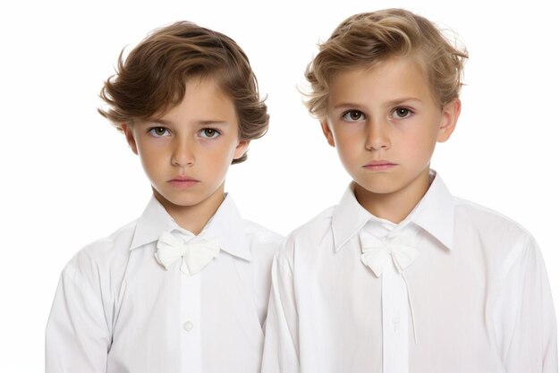 Photo deux visages d'un garçon avec un nœud papillon sur leur cou