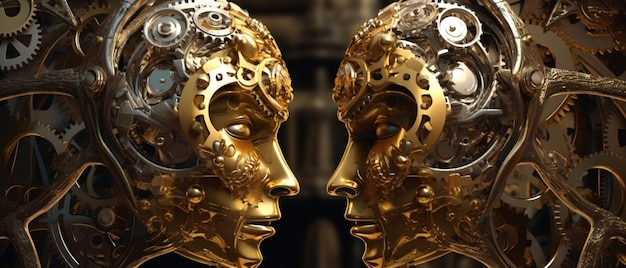 Deux visages d'or sur une table