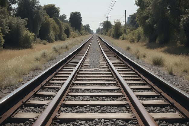 Photo deux voies ferrées parallèles s'étendant dans la distance