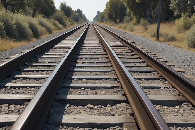 Photo deux voies ferrées parallèles s'étendant dans la distance