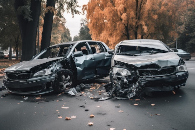 Deux voitures endommagées dans un accident.