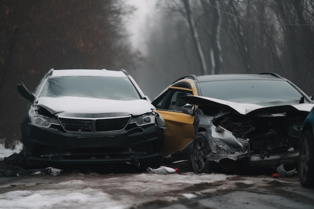 Deux voitures endommagées par une tempête de neige