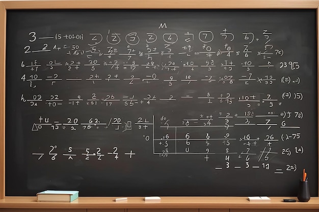 devant un tableau noir rempli d'équations pour un produit éducatif