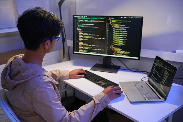 Development programmer working in website a software and coding technology