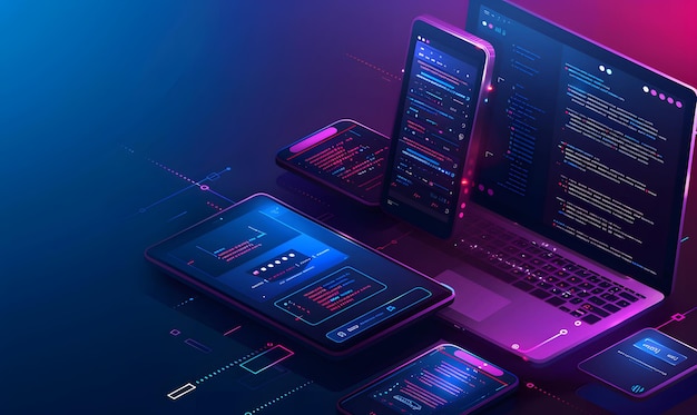 Développement d'applications avec codage et conception web technologie des données site web icône d'application mobile langage de programmation concept de conception de script