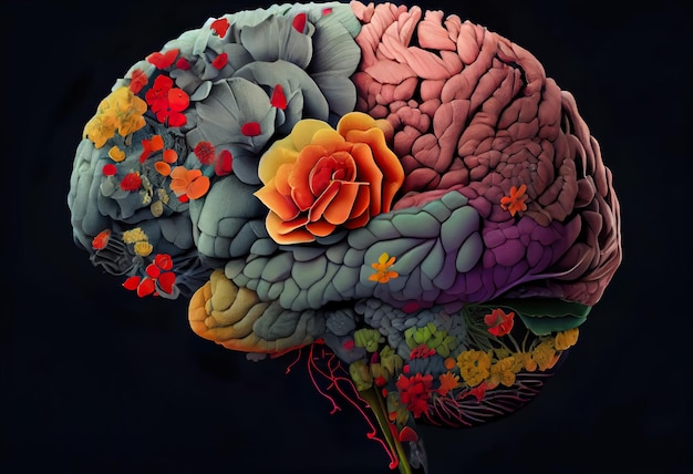 Développement mental et santé Fleurissement de fleurs sur le cerveau IA générative