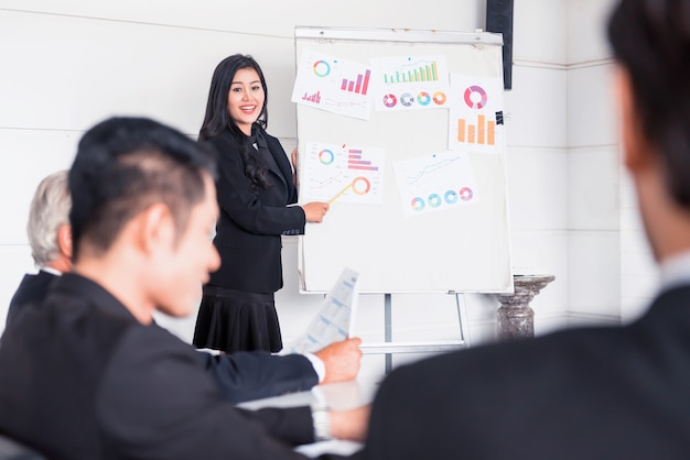 Développement personnel, coaching et formation au travail d'équipe en entreprise. Rencontre et discussion avec des collègues dans la salle de conférence.