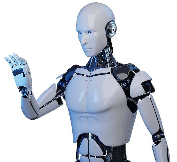 Photo développement de robots et de cyborgs pour l'avenir. rendu 3d. isolé sur fond blanc
