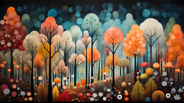 Développer une représentation abstraite d'une forêt en jouant avec des couleurs, des formes et des textures