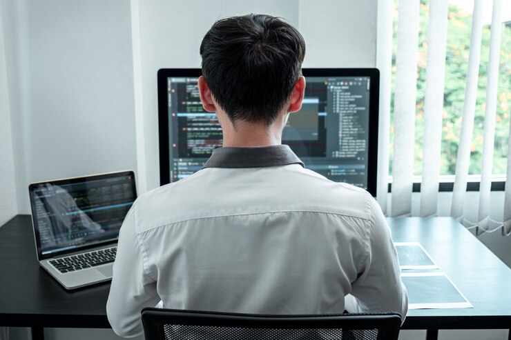 Développeur programmeur travaillant sur l'ordinateur de logiciel de programme de codage au bureau