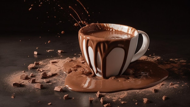 Déversement de chocolat chaud en gros plan