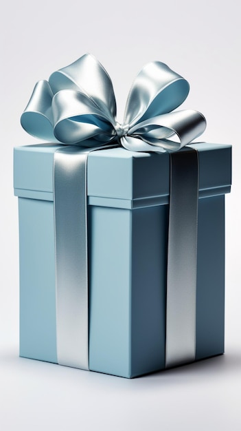 Dévoilé boîte cadeau bleu élégant noeud blanc isolé sur fond blanc immaculé Mobi Vertical