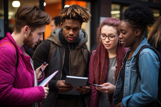 Photo le dévoilement des stéréotypes disséquant les étudiants multiraciaux rumeurs sur un homme noir avec un bloc-notes